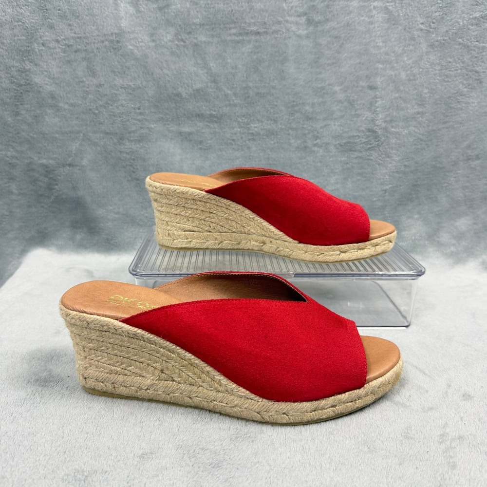 Picón Womens 9 Red Suede Espadrille Wedge Sandals Handmade Spain Boho Slides